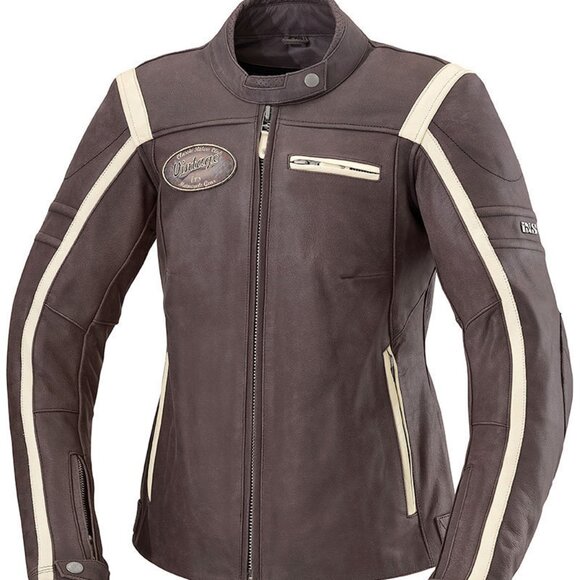 IXS Shawn Ladies Women's Leather Motorcycle Jacket in Brown/Ivory Size US10/EU38 - Picture 1 of 7